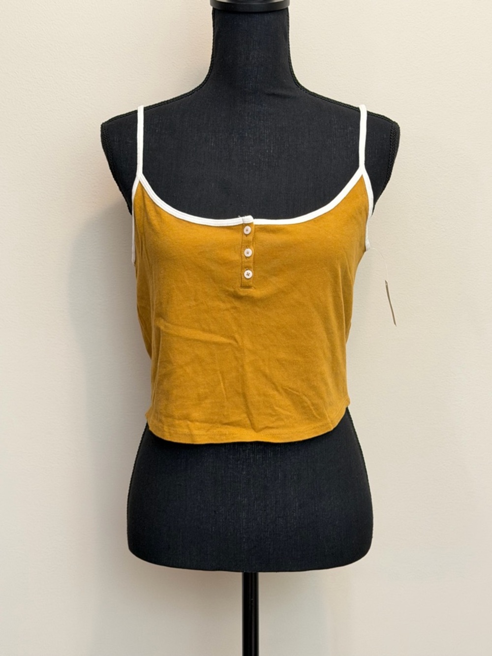 aerie Mustard Brown Cropped Tank Women L Loungewear Lightweight Summer HenleyY2K